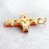 Brand New Golden Cross With AAA CZ Orange Crtsyals Pendant 925 Sterling Silver Fine Jewellery For Women - The Jewellery Supermarket