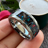 New Arrival Colourful Opal Inlay 8MM Tungsten Hammer Comfort Fit Rings for Men and Women - Popular Wedding Rings - The Jewellery Supermarket