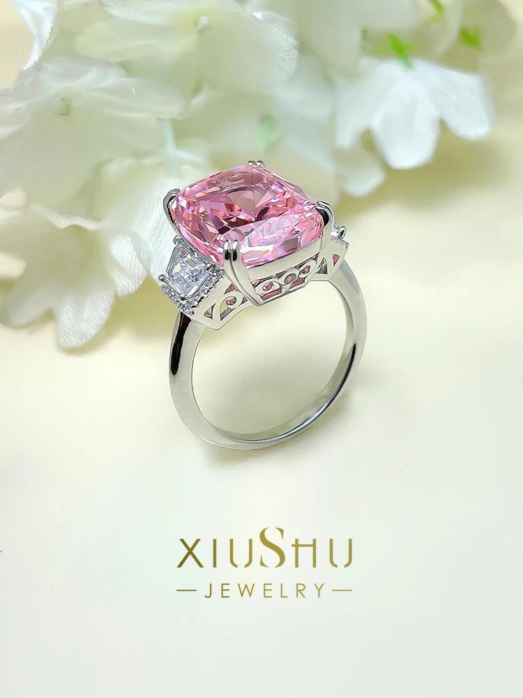 Luxury Radiant Cut 12 Carat Pink Colour High Quality AAAAA High Carbon Diamond High Definition Fine Jewellery Rings - The Jewellery Supermarket