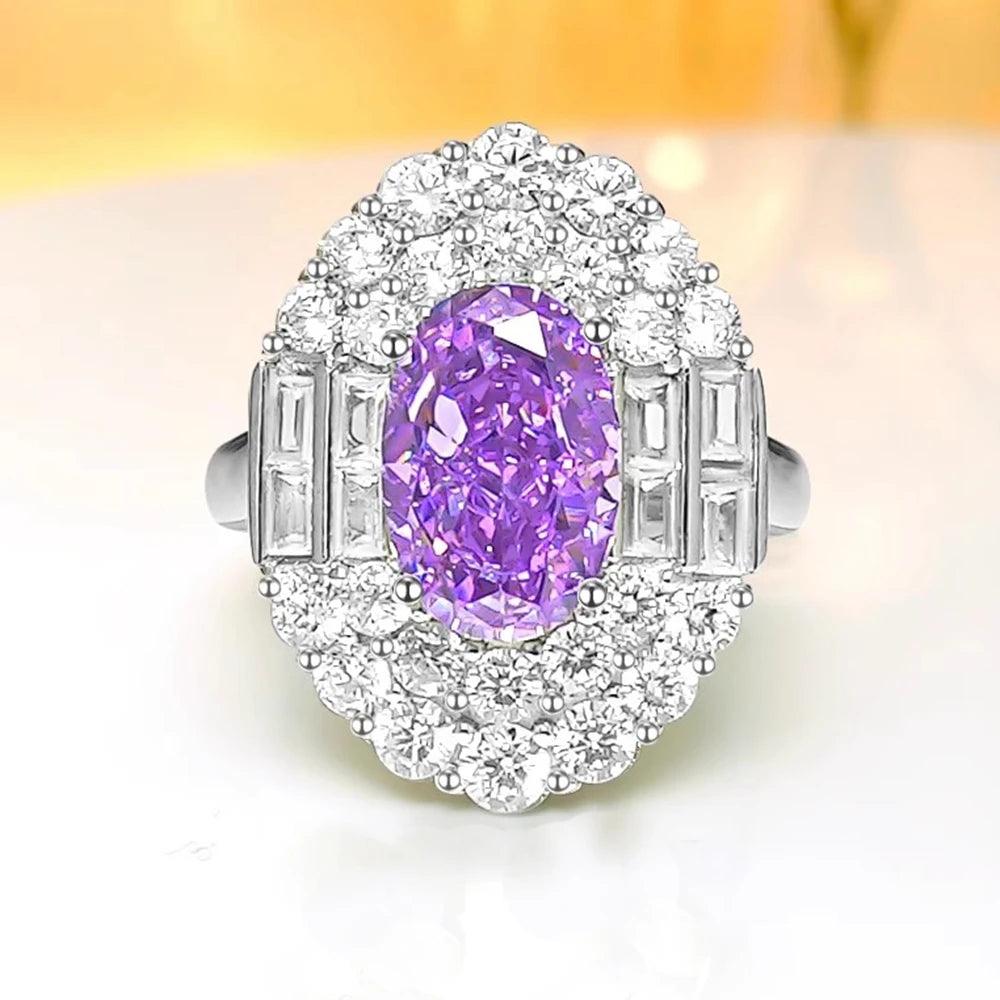 Superb Oval Amethyst AAAAA High Carbon Diamond Gemstone Engagement Cocktail Jewellery Rings for Women - The Jewellery Supermarket
