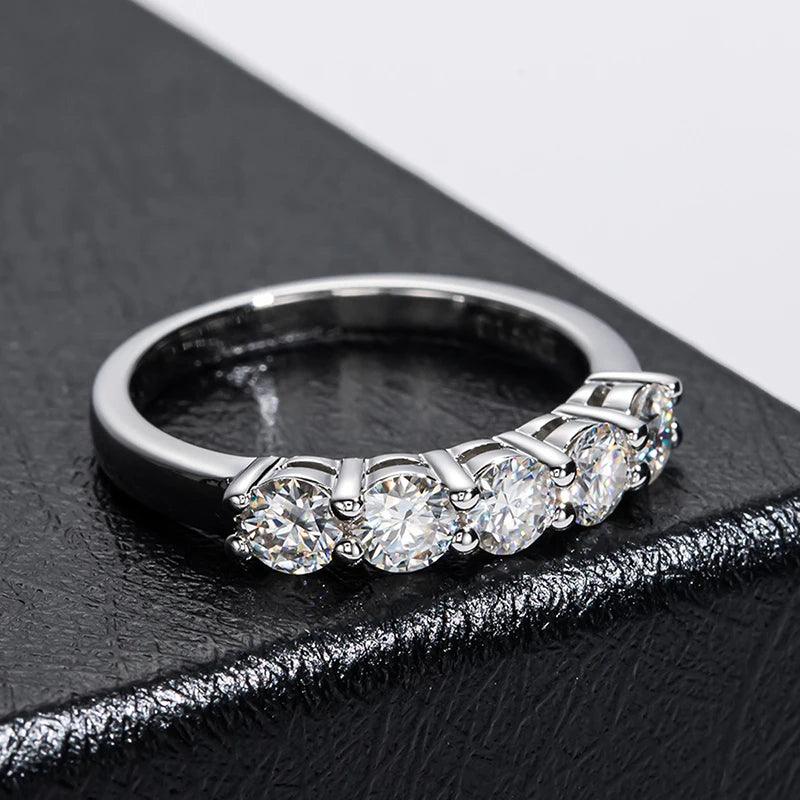 Stunning Five Stone 18WGP D Color Moissanite Diamonds Eternity Rings - Silver Engagement Wedding Rings - The Jewellery Supermarket