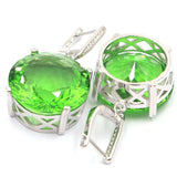 Big Round Created Green Tsavorite Garnet Silver Earrings and Pendant - The Jewellery Supermarket