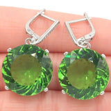 Big Round Created Green Tsavorite Garnet Silver Earrings and Pendant - The Jewellery Supermarket