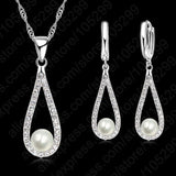 Captivating Sterling Silver Crystal Water Drop Pearl Necklace Earring Set - Best Online Prices by Jewellery Supermarket