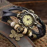 Casual Vintage Multilayer Butterfly Faux Leather Bracelet Wrist Watch