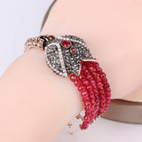 Charm Red Natural Stone Gold Covered Grey Crystal Antique Bracelet - The Jewellery Supermarket