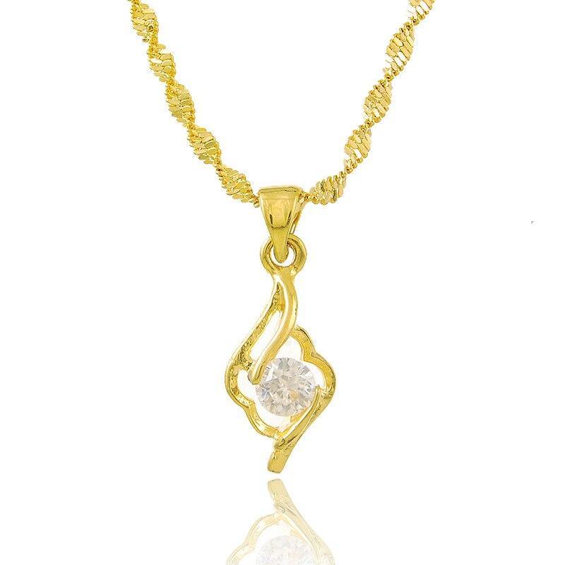 Charming 24KGP AAA+ Cubic Zirconia Diamonds Pendant 2MM 46CM Water Wave Necklace - The Jewellery Supermarket