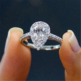 Classic Silver Color Water Drop Pear Shiny AAA+ Cubic Zirconia Diamonds Delicate Ring - The Jewellery Supermarket