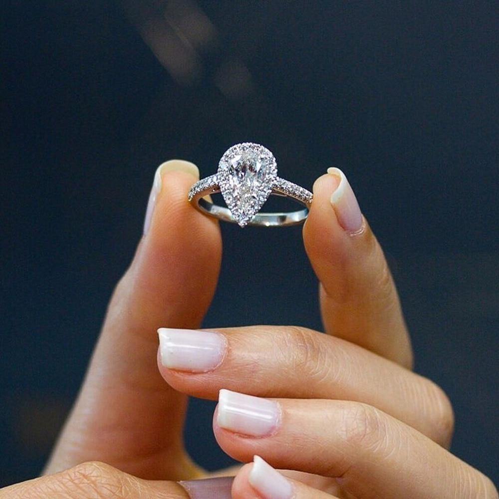 Classic Silver Color Water Drop Pear Shiny AAA+ Cubic Zirconia Diamonds Delicate Ring - The Jewellery Supermarket