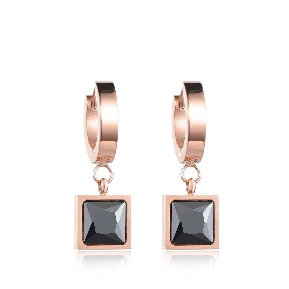 Classic White & Black Square AAA+ Cubic Zirconia Diamonds Titanium Steel Hoop Earrings - The Jewellery Supermarket
