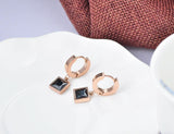Classic White & Black Square AAA+ Cubic Zirconia Diamonds Titanium Steel Hoop Earrings - The Jewellery Supermarket