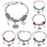 Crown Charm Lobster Buckle Snake Chain Beaded Bangles