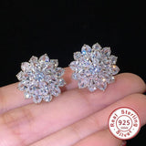 Cute Fashionable Flower Big AAAA Cubic Zirconia 925 Silver Stud Earrings