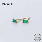 Cute Minimalist Stud Earrings  Geometric Square Green Zircon Gold Colour- Wholesale Prices by Jewellery Supermarket