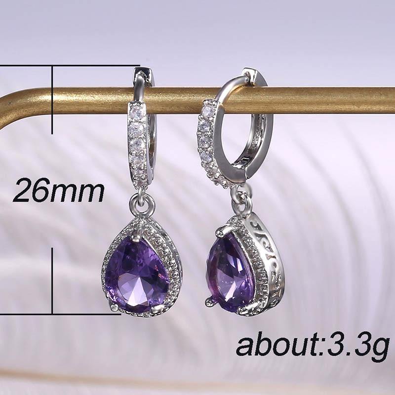 Cute Silver 925 Jewelry with Amethyst Gemstones Water Drop Shaped Earrings - The Jewellery Supermarket