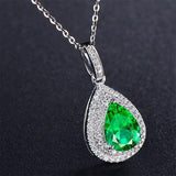 Dazzling 925 Silver Pendant Necklace with Water Drop Shape Emerald Zircon - Best Online Prices by Jewellery Supermarket