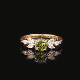 Delicate Olive Green Round AAA+ Cubic Zirconia Diamonds with Leave Shape Elegant Gold Color Ring - The Jewellery Supermarket