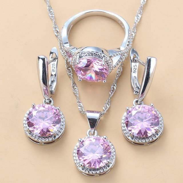 Elegant 2023 925 Silver 3 Piece Wedding Jewellery Sets Colours Zircon Earrings, Necklace & Ring - The Jewellery Supermarket