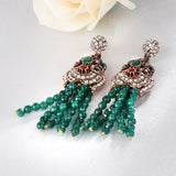Ethnic Style Antique Gold Crystal Red Natural Stone Tassel Earrings - The Jewellery Supermarket