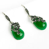 Fascinating Vintage 925 Silver Earrings Water Drop Shape Emerald Ruby - The Jewellery Supermarket