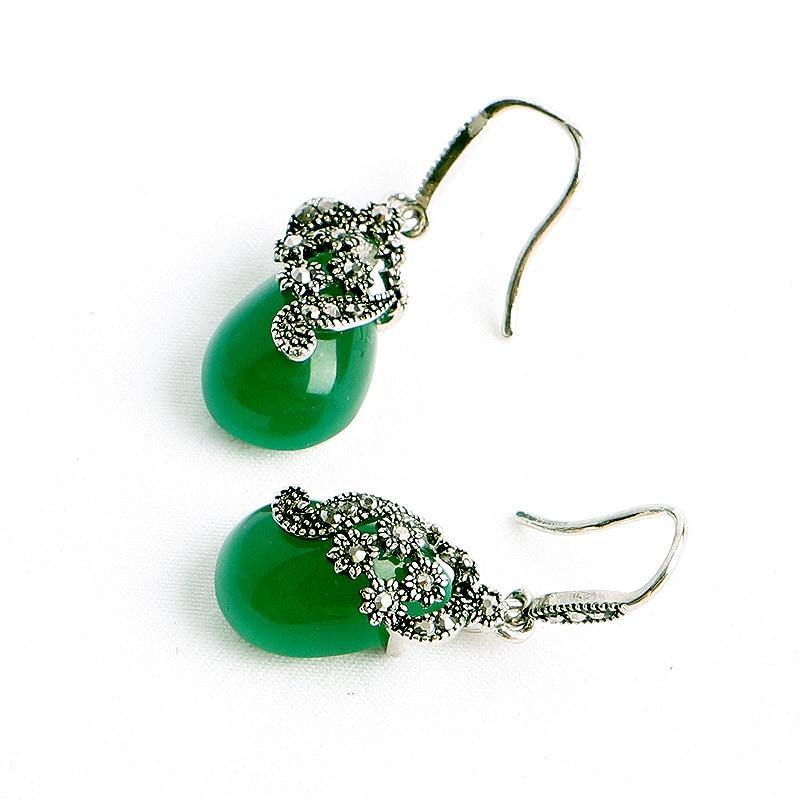 Fascinating Vintage 925 Silver Earrings Water Drop Shape Emerald Ruby - The Jewellery Supermarket