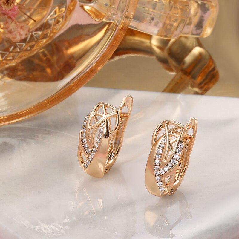 Fashion Geometry Rose Gold Micro-wax Inlay AAA+ Natural Zircon Earrings - The Jewellery Supermarket