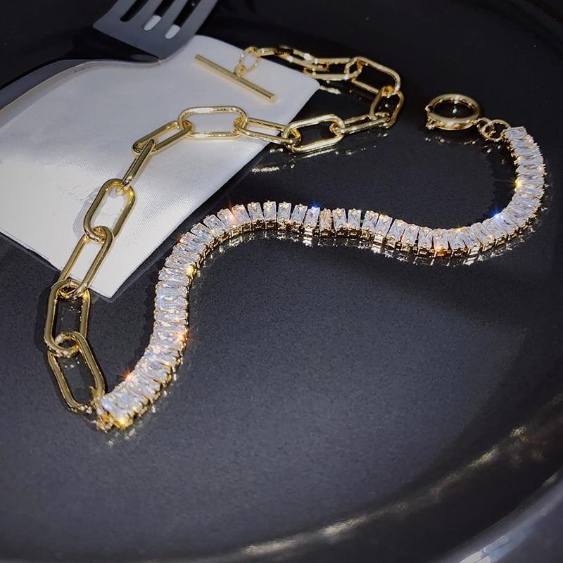 Fashion Jewelry Luxury Shiny Asymmetric Copper inlaid AAA+ Zircon Necklace - The Jewellery Supermarket