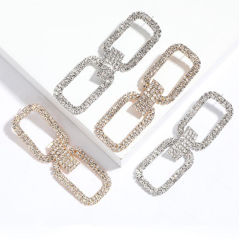 Fashion New Shiny Double-Sided Hanging Hollow Rhinestone Earrings - The Jewellery Supermarket