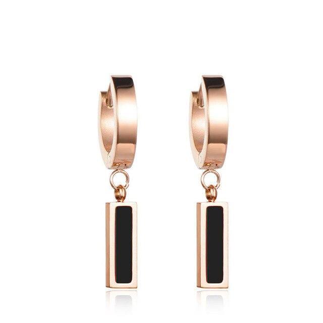 Fashion Rose Gold Colour White & Black Titanium Steel Hoop Earrings - The Jewellery Supermarket