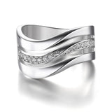 Fashion Silver Color Wave Shape Shine AAA+ Cubic Zirconia Diamonds Simple Ring