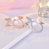 Fashion Silver Pearl AAA+ Cubic Zircon Diamonds Open Finger Luxury Ring - The Jewellery Supermarket