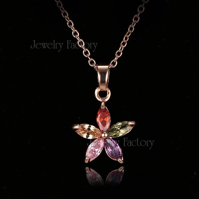 Fashion Trendy Link Chain Colorful Flower Zircon Necklace - The Jewellery Supermarket