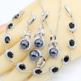 Geometric Black Pearl AAA+ Zircon Silver Color Jewelry Set
