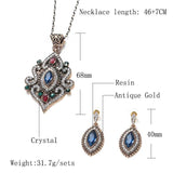 Gold Blue Stone Crystal Ethnic Necklace Drop Earring For Women - The Jewellery Supermarket
