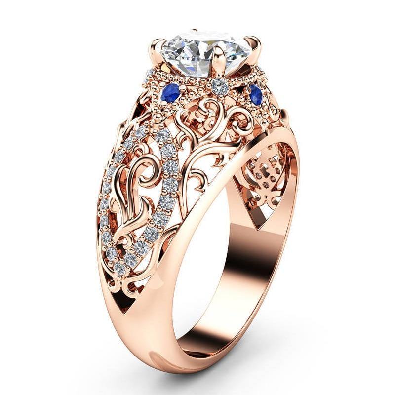 Gorgeous Dazzling 4 Claw Solitaire Hollowed Out Pattern AAA+ Cubic Zirconia Diamond Ring - The Jewellery Supermarket