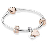 Heart-shaped Snake Chain Rose Gold Metal Fashion Fine Pendant Charm Bracelet - The Jewellery Supermarket