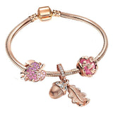Heart-shaped Snake Chain Rose Gold Metal Fashion Fine Pendant Charm Bracelet - The Jewellery Supermarket