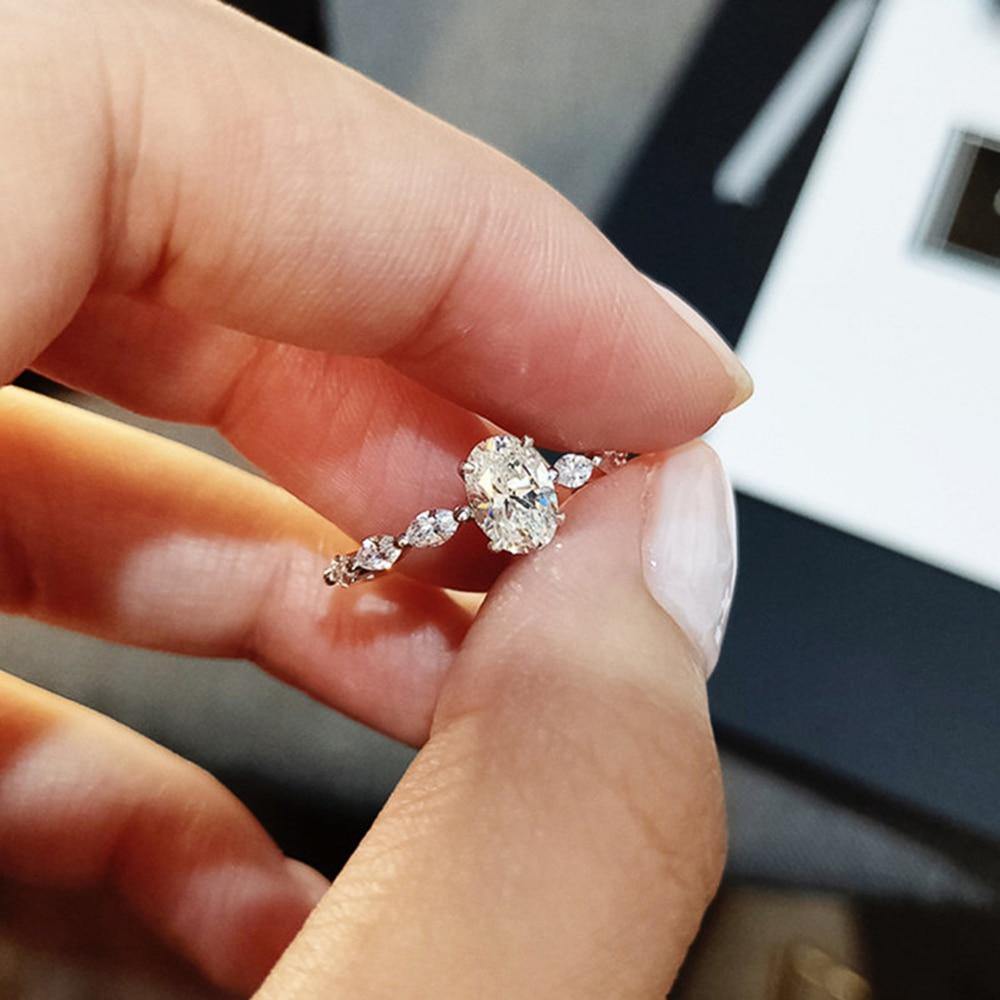 High Quality Delicate AAA+ Cubic Zirconia Diamonds Silver Colour Proposal Ring - The Jewellery Supermarket