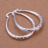 High Quality Fashion Silver Plated Elliptical Fish Ripple Hoop Earrings - The Jewellery Supermarket