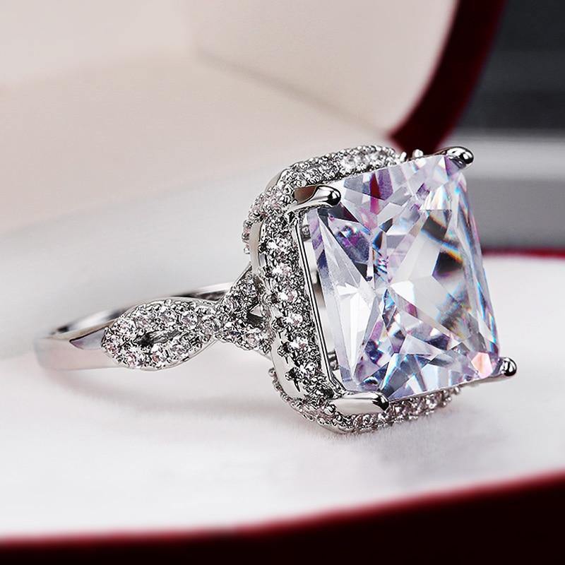 High Quality Gorgeous Silver Color Big AAA Cubic Zirconia Crystal Proposal Engagement Ring - The Jewellery Supermarket
