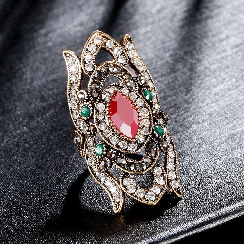 Hot Bohemia Hollow Pattern Antique Gold Vintage Crystal Rings For Women - The Jewellery Supermarket