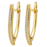 Hot Luxury AAA+ Cubic Zirconia Geometric V Shape Gold Color Big Earrings - The Jewellery Supermarket