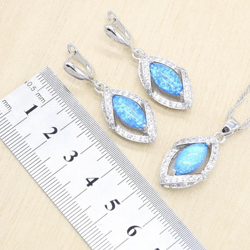 Ideal Gift - Blue Fire Opal Silver Color Jewellery Set - The Jewellery Supermarket