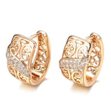 Luxury AAA+ Zircon Diamonds Rose Gold Hollow Flowers Beautiful Earrings