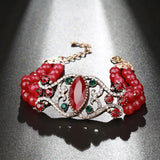 Luxury Antique Gold Color Red Natural Stone Crystal Vintage Bracelet - The Jewellery Supermarket