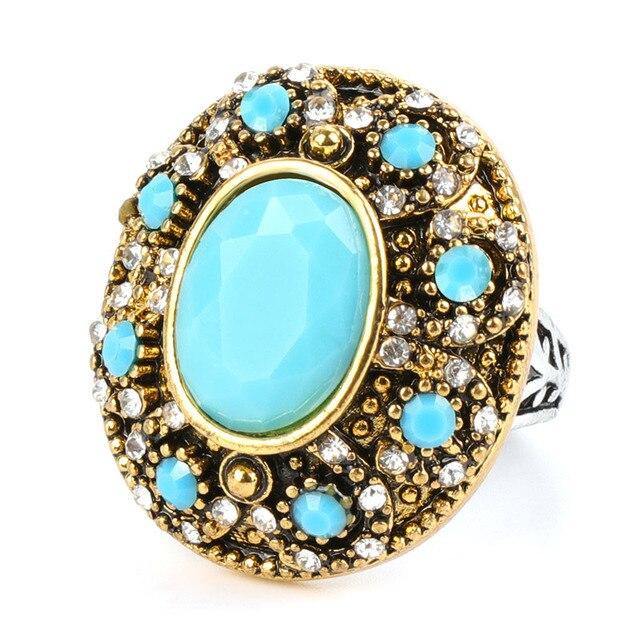 Luxury Antique Gold Mosaic Colourful Resin Big Vintage Ring - The Jewellery Supermarket