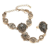 Luxury Boho 585 Alloy Gold Color Crystal Flower Charming Bracelet Link Ring