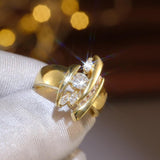 Luxury Gold Colour Geometric Shape Dazzling AAA+ Cubic Zirconia Diamonds Ring - The Jewellery Supermarket