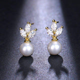 Luxury Pearl Elegant AAA+ Cubic Zirconia Diamonds Leaf Earrings