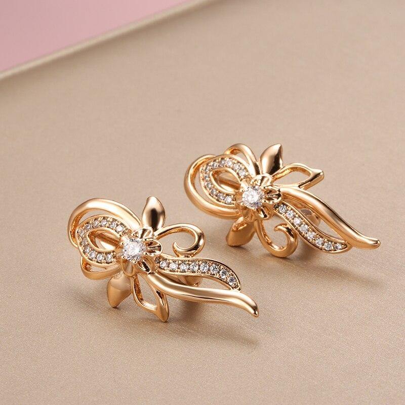 Luxury Rose Gold Crystal Flower Micro-wax Inlay AAA+ Natural Zircon Earrings - The Jewellery Supermarket